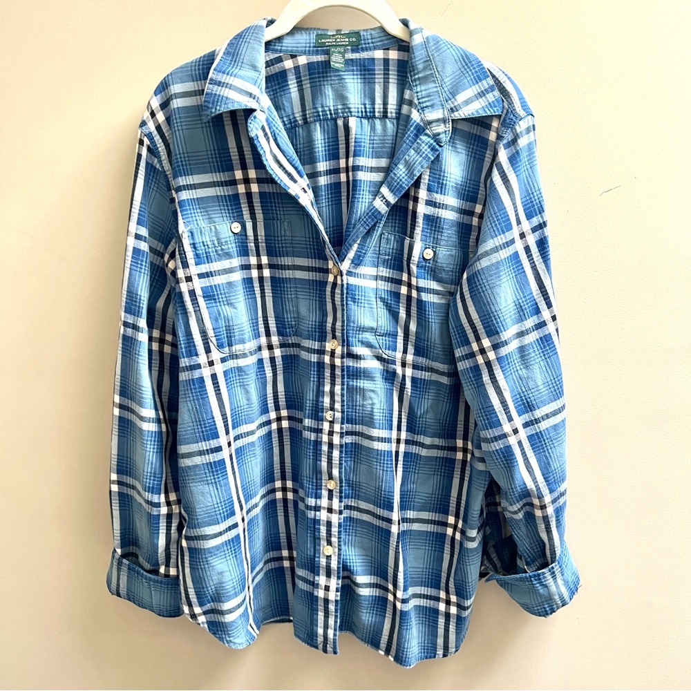 Ralph Lauren Blue and White Plaid Button-Down Shirt